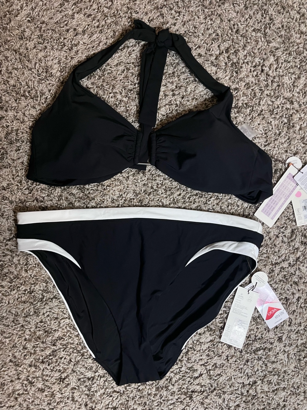 Calia by‎ Carrie Underwood Black White Halter Bikini Set XL WSA15403